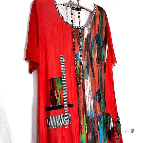 PAPA ๐ Vancouver, Artsy A-Line Dress, Tunic, Short Sleeves - Picture 4 of 8